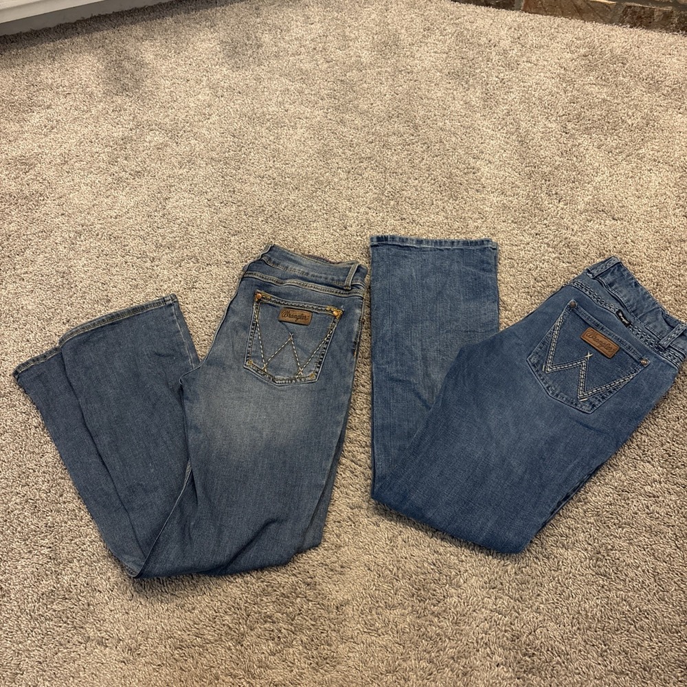 Lot Of 2 Wrangler Womens Retro Mae 14x34 Mid Rise Bootcut / Flared Jeans Stretch